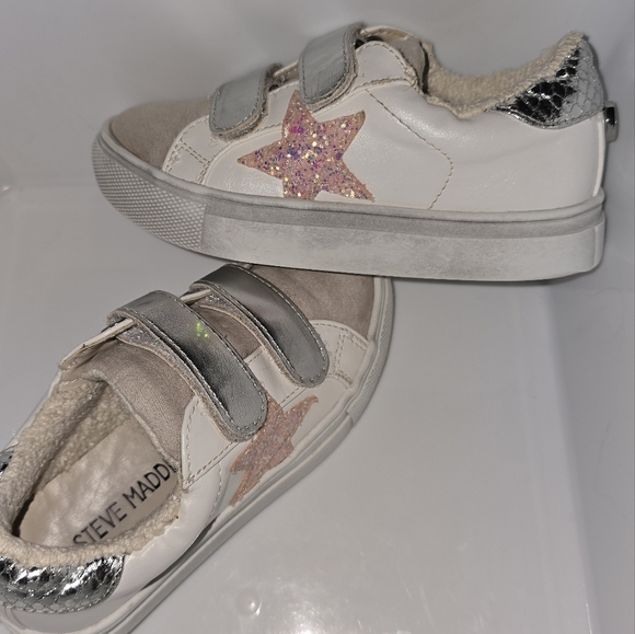 SteveMadden:Trezume Velcro Sneakers Fleece Lined Sparkly Pink Star, Lil Girl's:9 - Picture 8 of 15